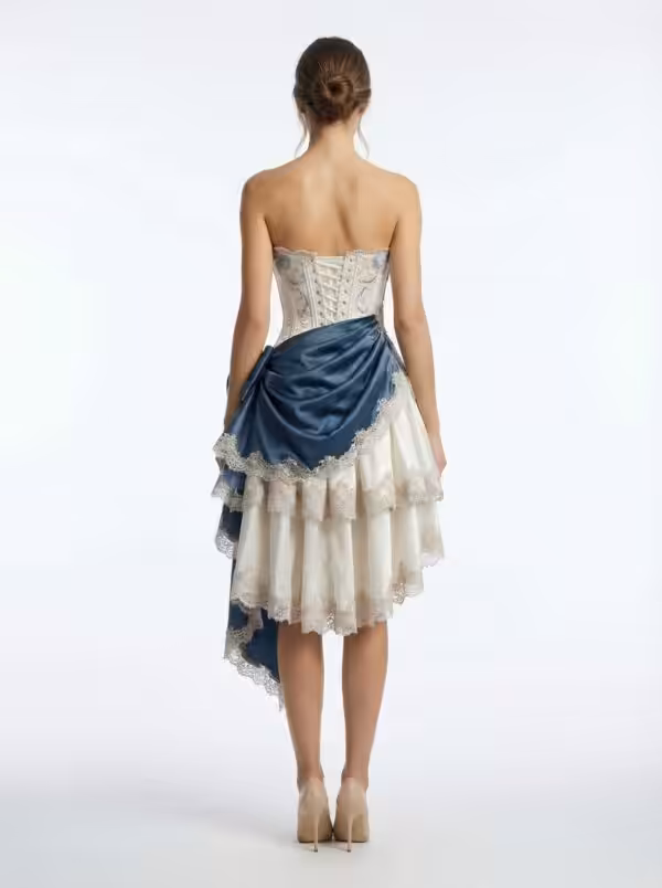 Celeste Draped Corset Couture in Midnight Blue Silk - View 2