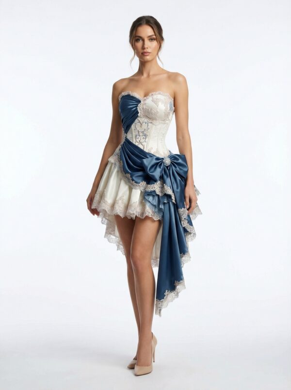 Celeste Draped Corset Couture in Midnight Blue Silk - Featured