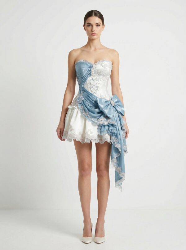 Ivory Azure Sculpted Corset Dress in Georgette with Embroidery - Featured