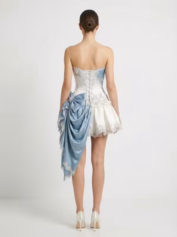 Ivory Azure Sculpted Corset Dress in Georgette with Embroidery - View 2