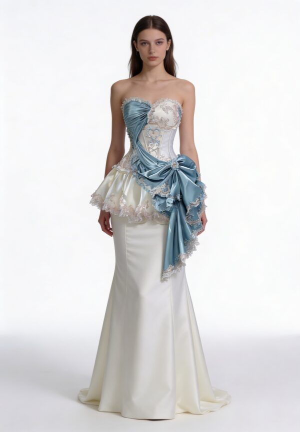 Ivory Azure Sculpted Corset Dress in Georgette with Embroidered Detailing - Featured