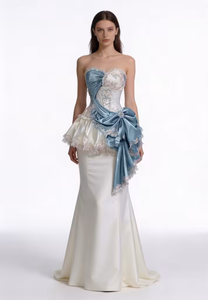 Ivory Azure Sculpted Corset Dress in Georgette with Embroidered Detailing - Featured