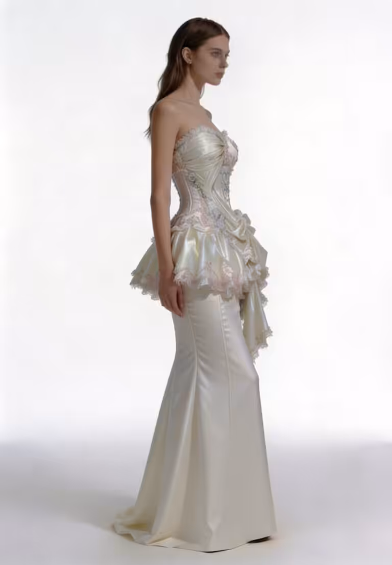 Ivory Azure Sculpted Corset Dress in Georgette with Embroidered Detailing - View 5