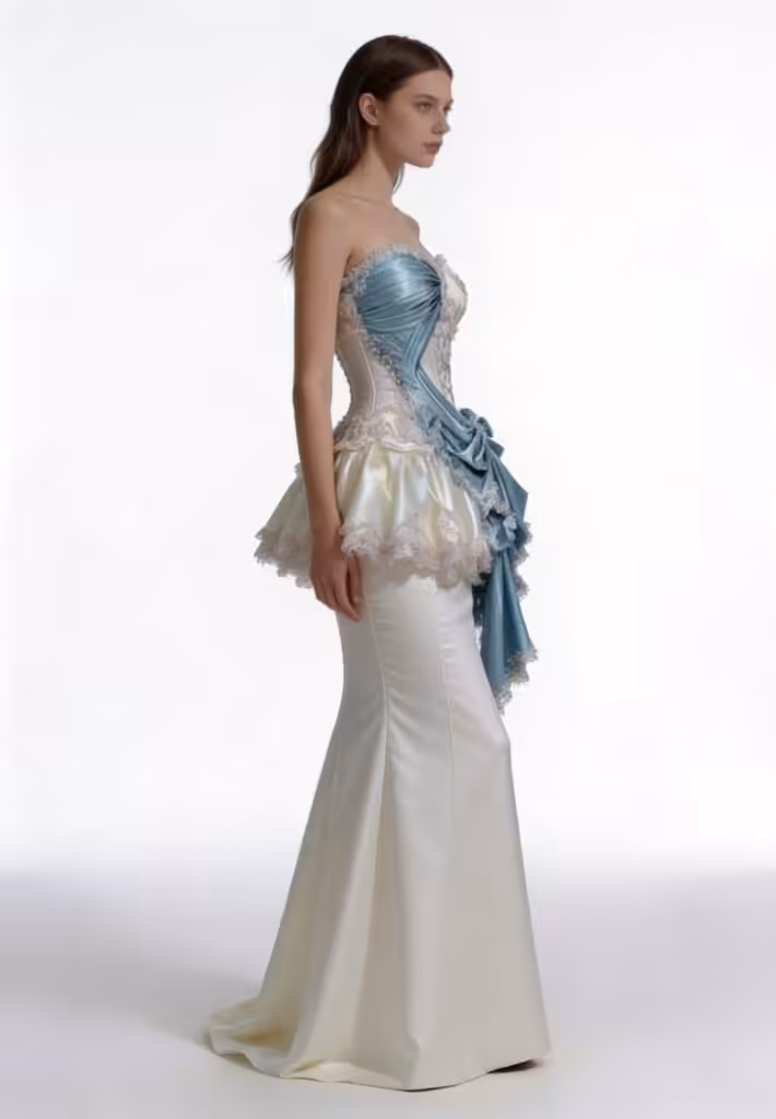 Ivory Azure Sculpted Corset Dress in Georgette with Embroidered Detailing - View 3