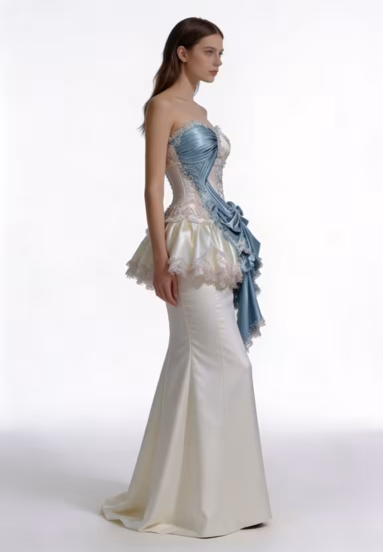 Ivory Azure Sculpted Corset Dress in Georgette with Embroidered Detailing - View 3