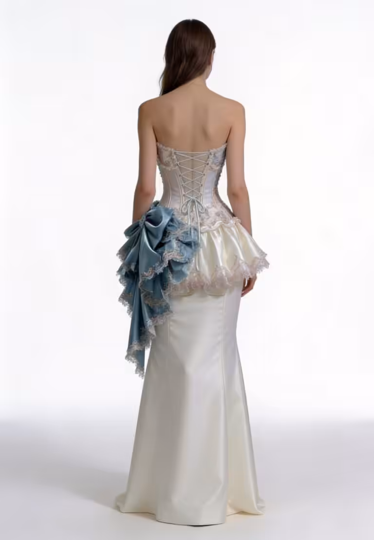 Ivory Azure Sculpted Corset Dress in Georgette with Embroidered Detailing - View 2