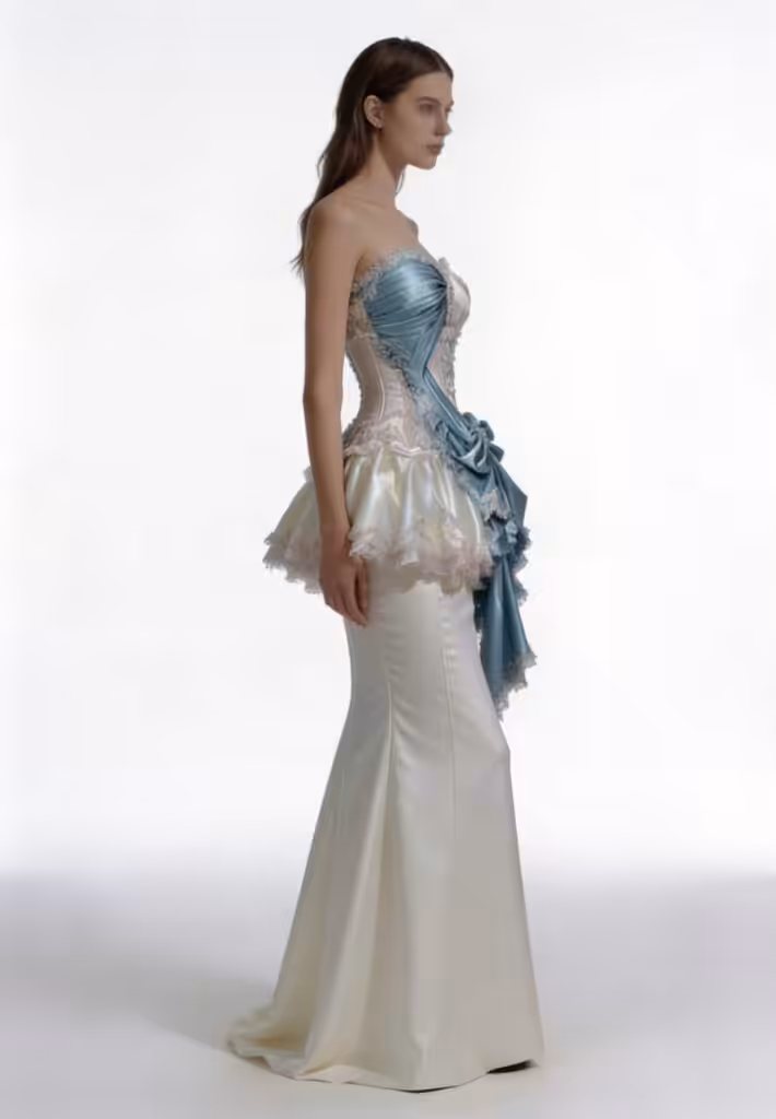 Ivory Azure Sculpted Corset Dress in Georgette with Embroidered Detailing - View 4