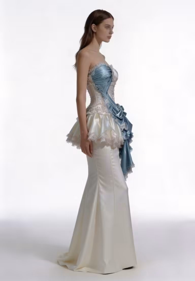 Ivory Azure Sculpted Corset Dress in Georgette with Embroidered Detailing - View 4