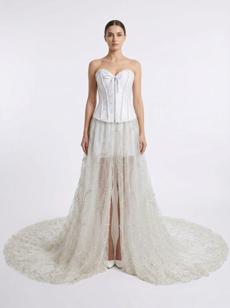 Corset gown Corset top with long fluffy gown - Featured