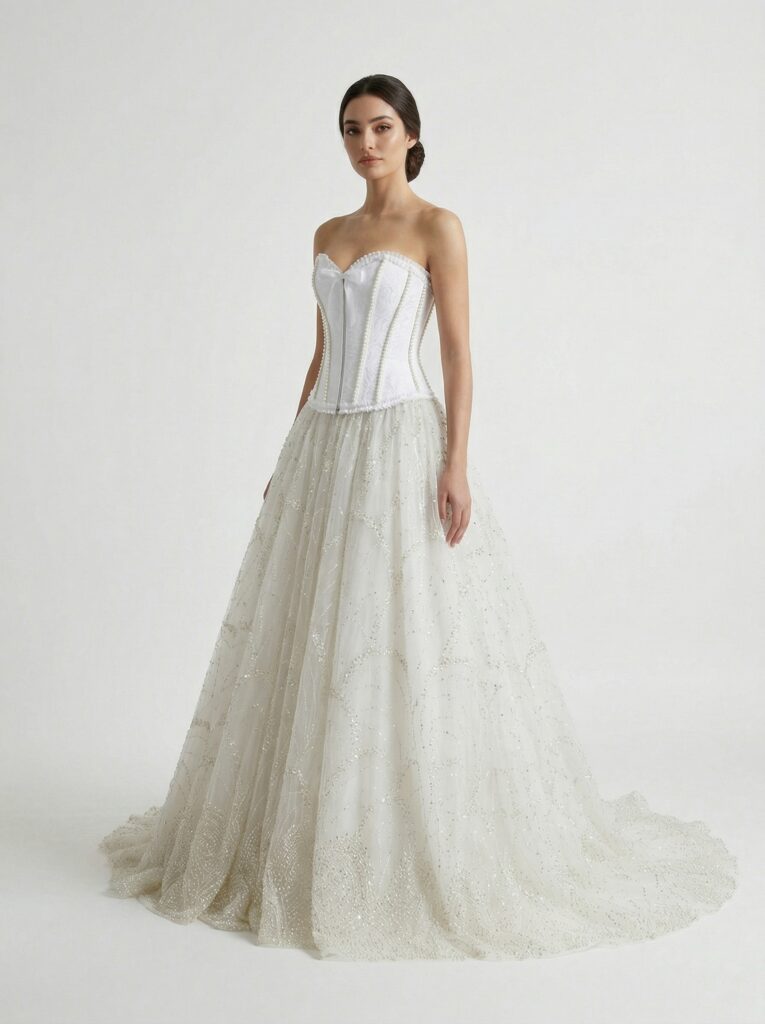 Elegant Corset Bodice Tulle Ball Gown - Voluminous Long Evening Dress - View 5