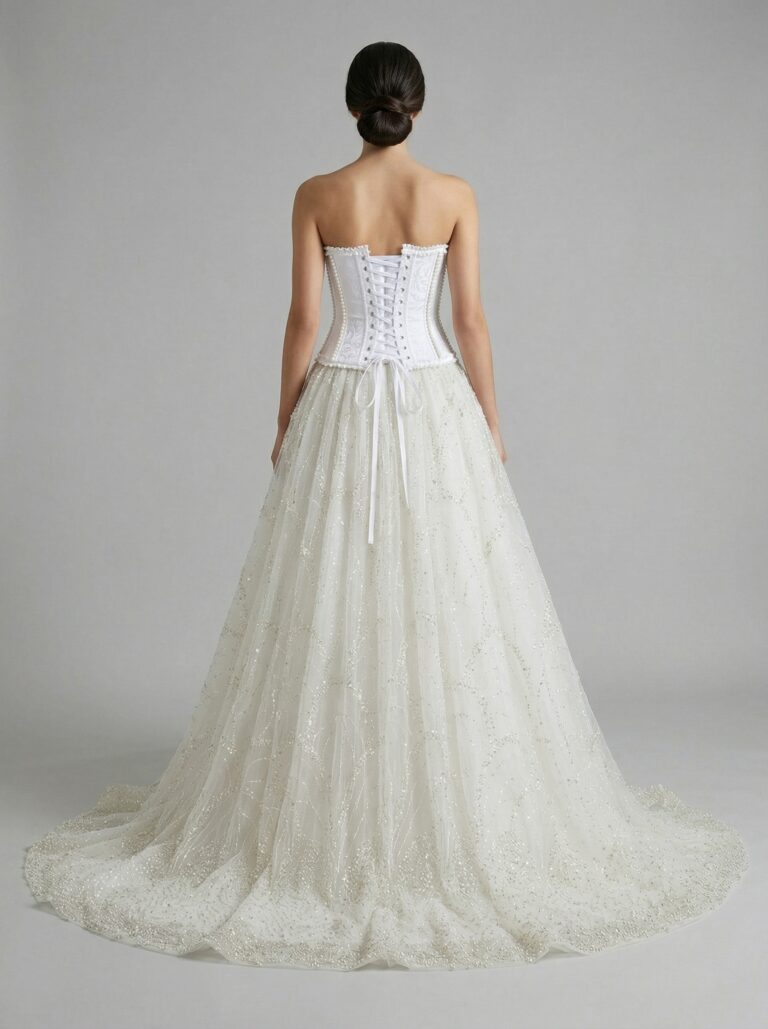 Elegant Corset Bodice Tulle Ball Gown - Voluminous Long Evening Dress - View 2