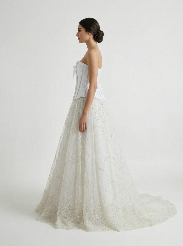 Elegant Corset Bodice Tulle Ball Gown - Voluminous Long Evening Dress - View 3