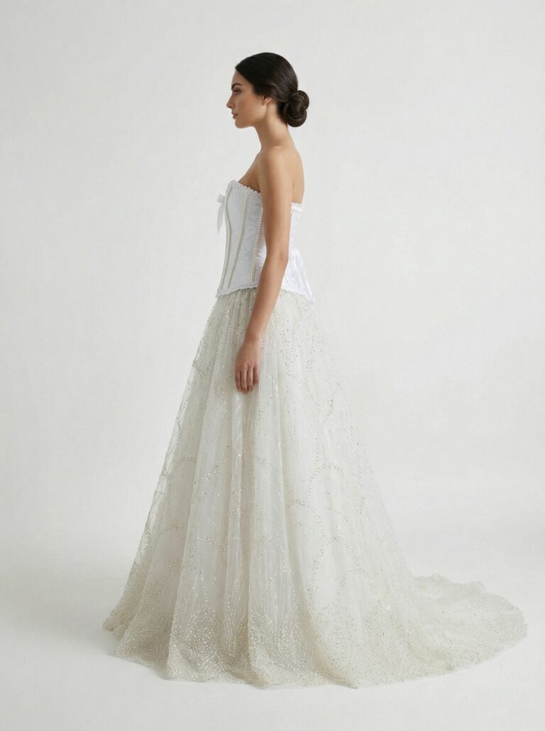 Elegant Corset Bodice Tulle Ball Gown - Voluminous Long Evening Dress - View 3