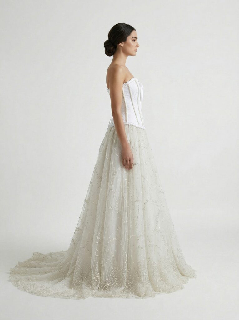 Elegant Corset Bodice Tulle Ball Gown - Voluminous Long Evening Dress - View 4