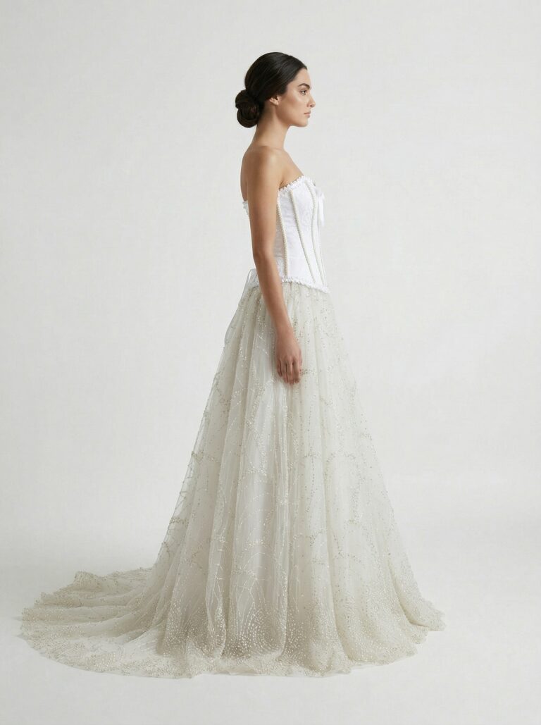 Elegant Corset Bodice Tulle Ball Gown - Voluminous Long Evening Dress - View 4