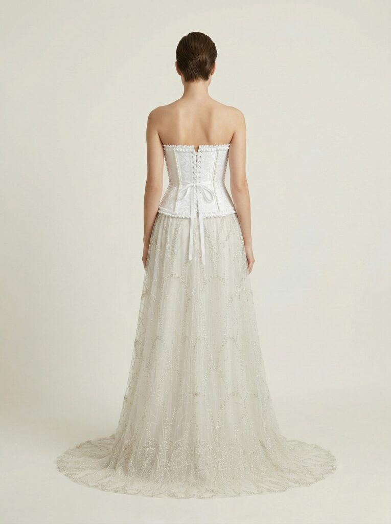 Pearl Detailing Corset Ball Gown with Hand Embroidered Net - View 2