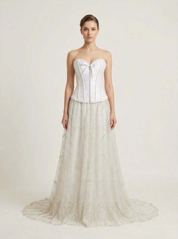 Pearl Detailing Corset Ball Gown with Hand Embroidered Net - Featured